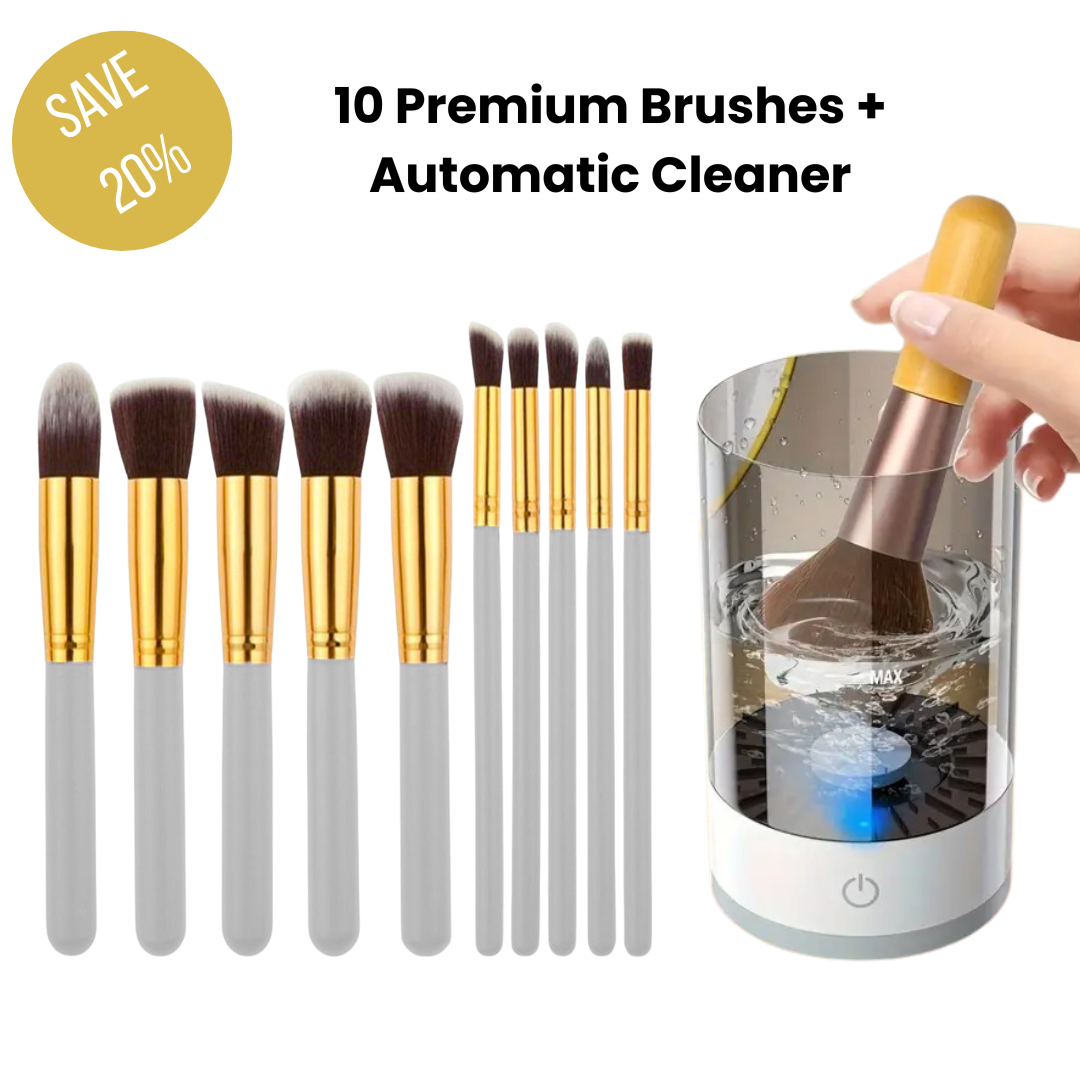 Makeup Brush Set + Automatic Brush Cleaner