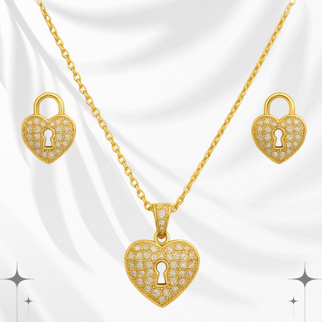 Heart Pendant Necklace and Stud Earrings Set