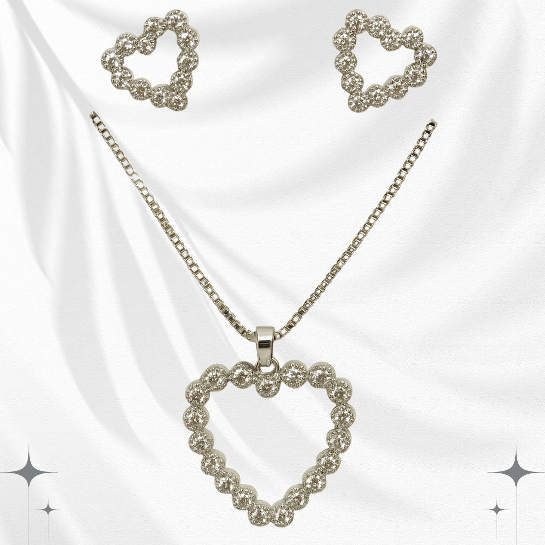 Open Heart Pendant Necklace with Stud Earrings