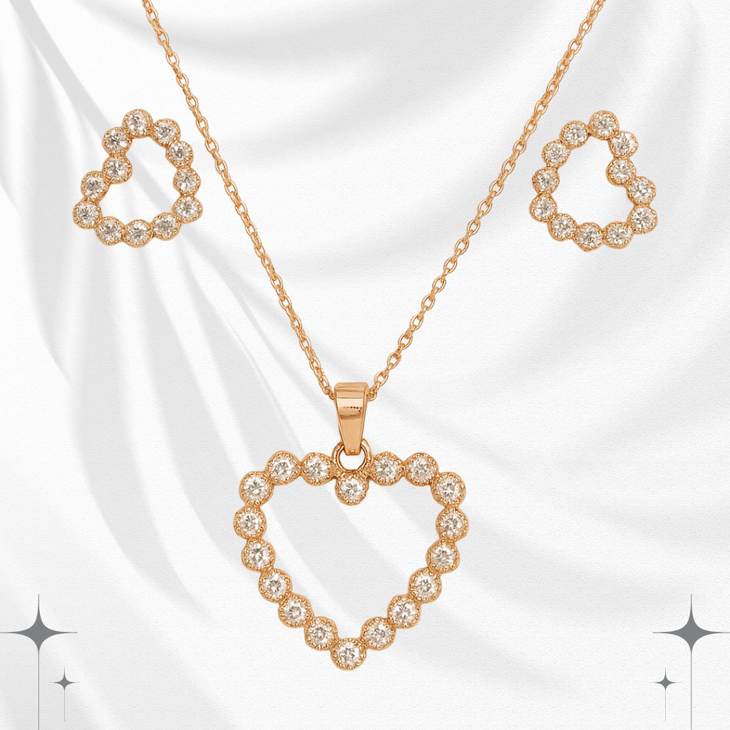 Open Heart Pendant Necklace with Stud Earrings