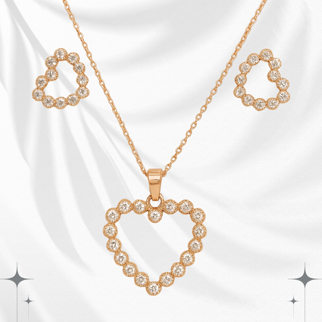 Open Heart Pendant Necklace with Stud Earrings