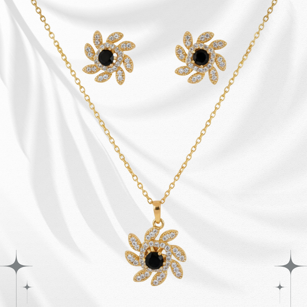 Sunburst Pendant Necklace with Stud Earrings