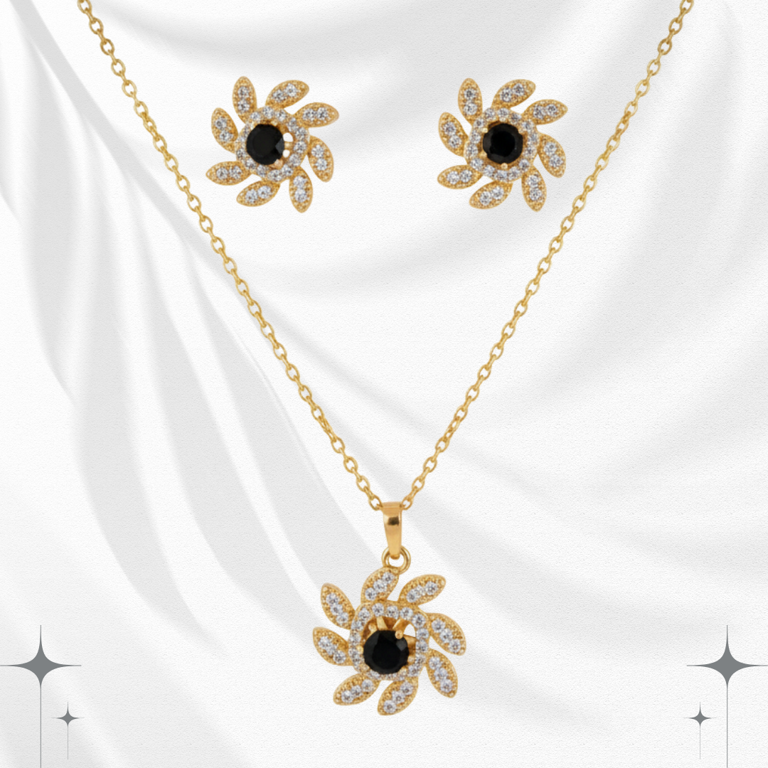 Sunburst Pendant Necklace with Stud Earrings