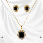Regal Black Stone Pendant Necklace with Stud Earrings