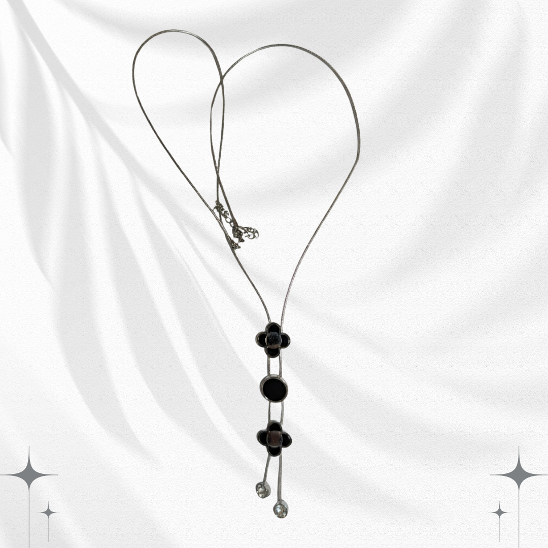 Black & Gold Lariat Necklace - Disc Drop Pendant